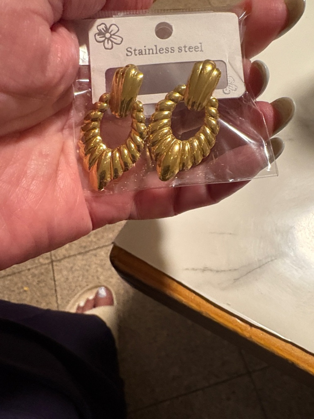 Gold Stainless Steel Twisted Hoop Drop Earrings - Stylish Women's Jewelry